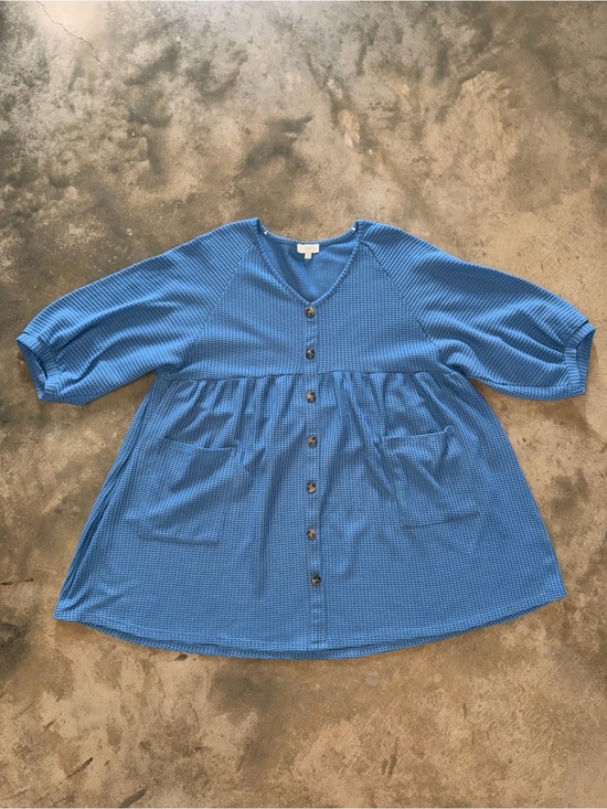 Umgee Tops - Umgee Blue Waffle Knit Tunic Top XL Babydoll Dress Oversized Boho Pockets